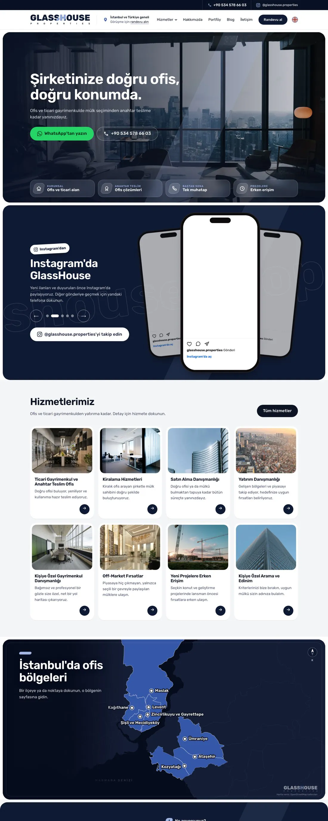 The GlassHouse Properties website scrolling by